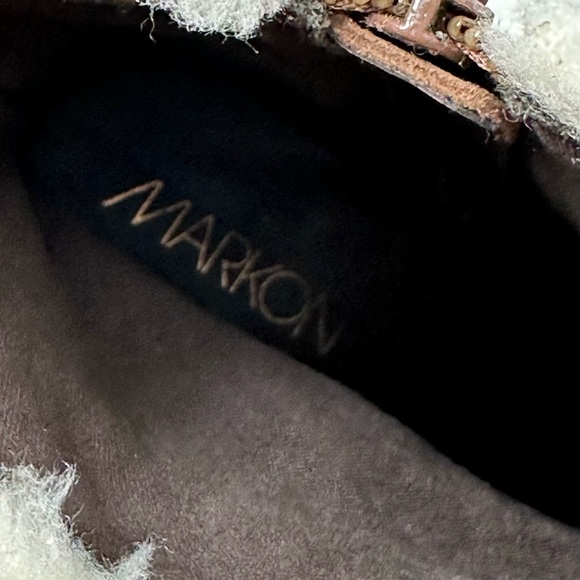 BROWN SUEDE LEATHER SHEARLING SHORT BOOTS by Markon Zipped with Heel Size- 9 1/2 - Picture 12 of 13